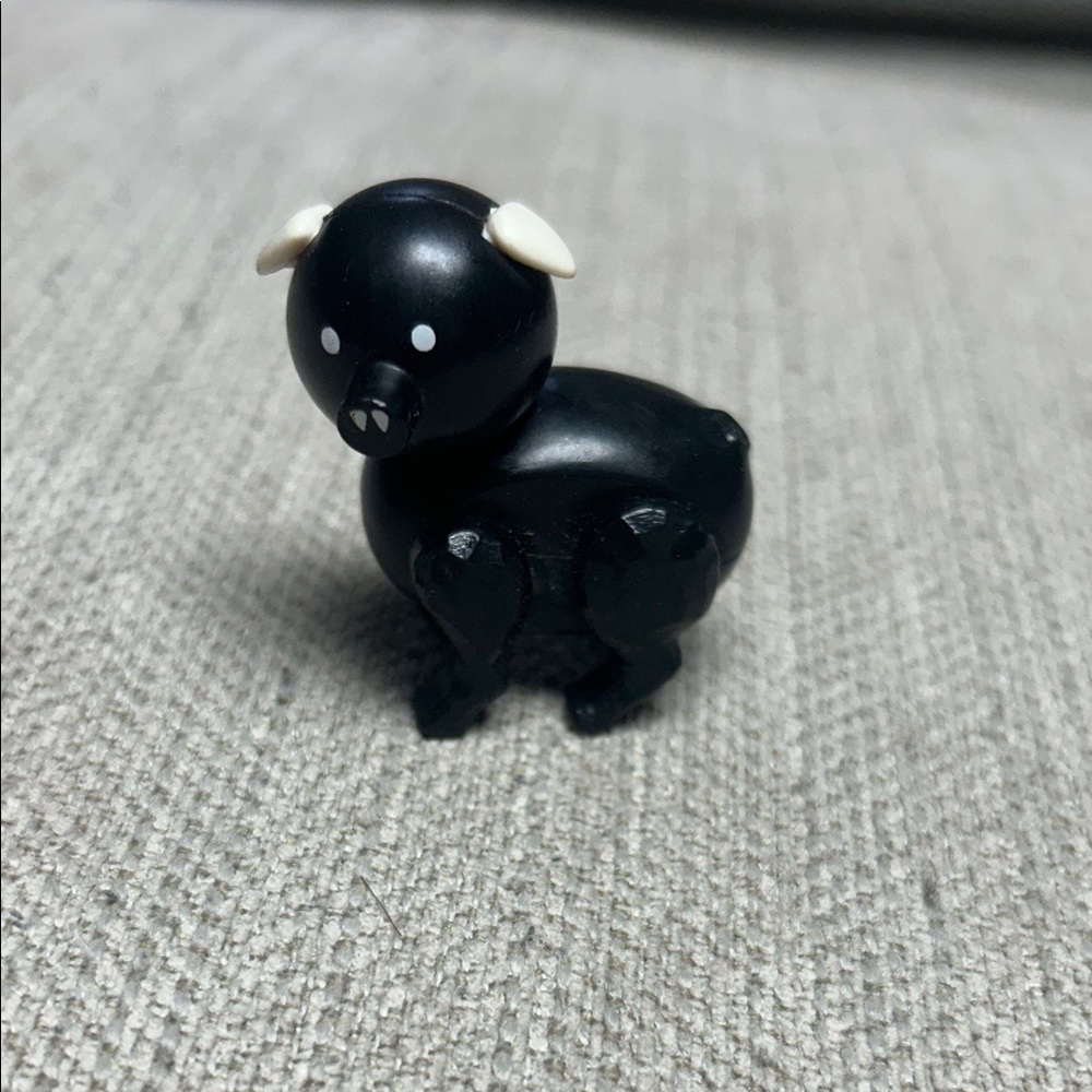 Vintage Fisher Price Black Pig Figurine with White Ears